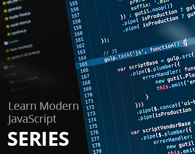 JavaScript code displayed representing the skills you will learn by taking the Learn Modern JavaScript series.